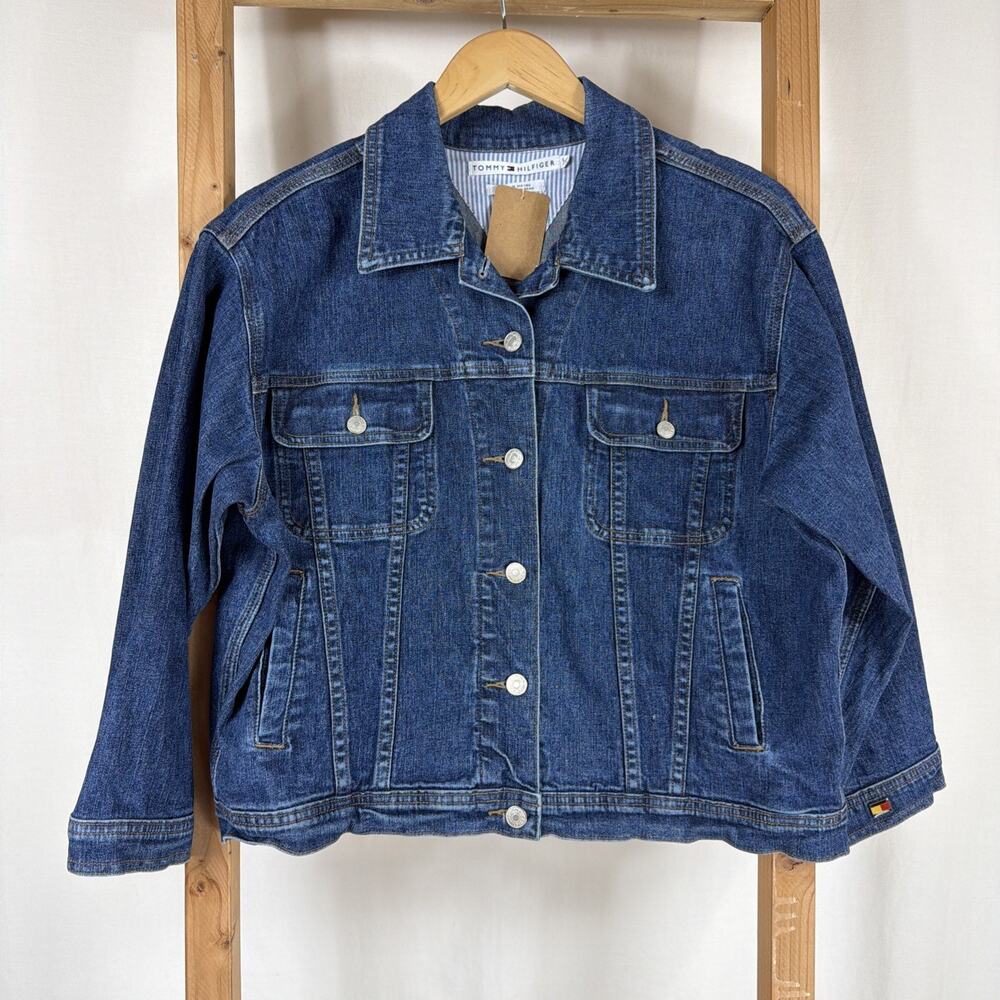 Vintage 90's Tommy Hilfiger Blue Bedazzled Back Short Jacket #1294 Size LG